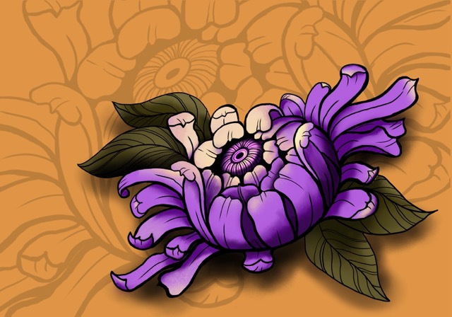 stylised tattoo style Chrysanthemum